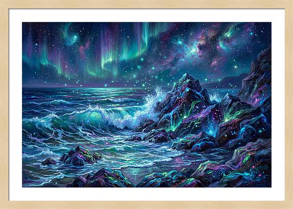 Rocky Shore Under Aurora