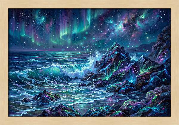Rocky Shore Under Aurora