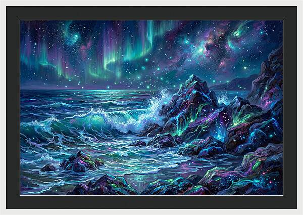 Rocky Shore Under Aurora