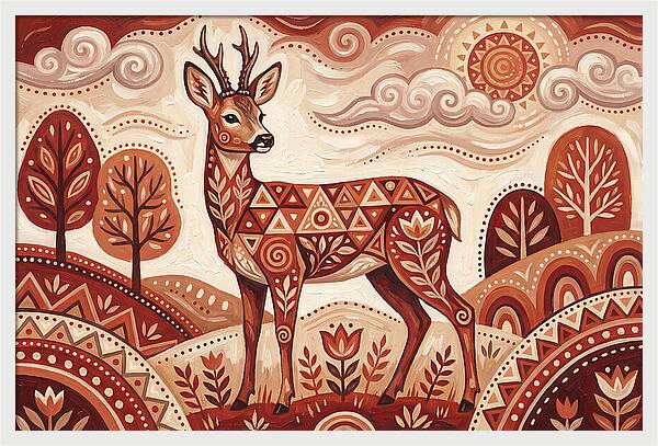 Roe Deer In Folk Art Style