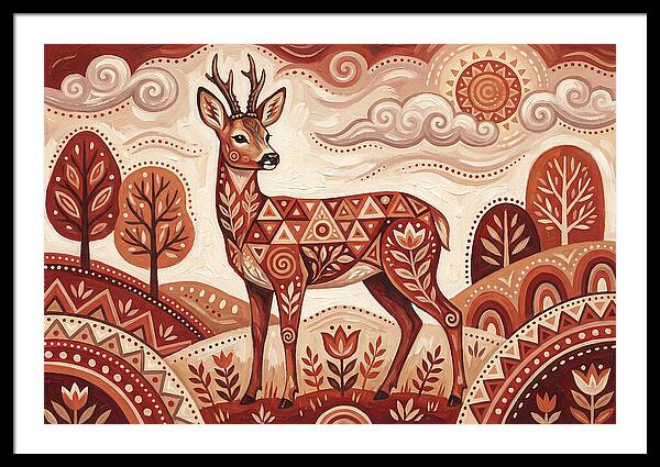 Roe Deer In Folk Art Style