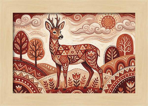 Roe Deer In Folk Art Style
