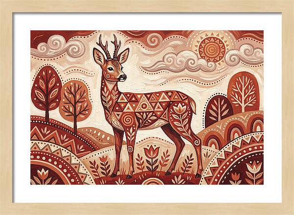 Roe Deer In Folk Art Style