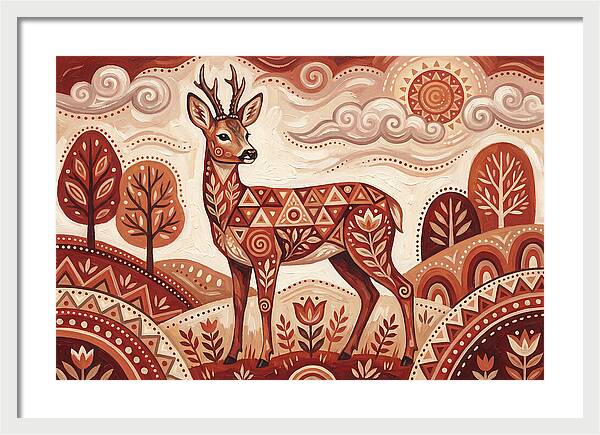 Roe Deer In Folk Art Style