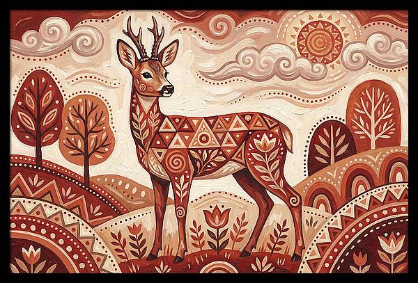 Roe Deer In Folk Art Style