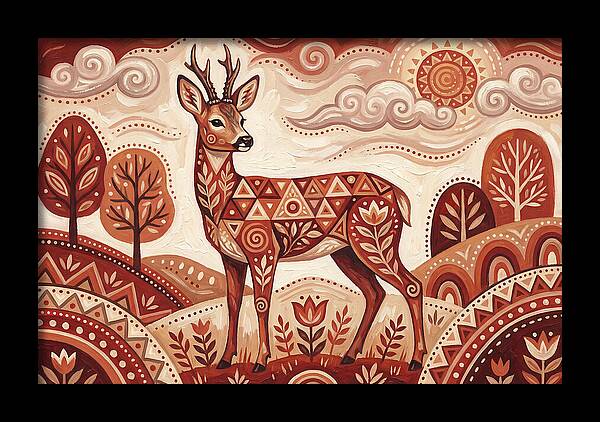 Roe Deer In Folk Art Style