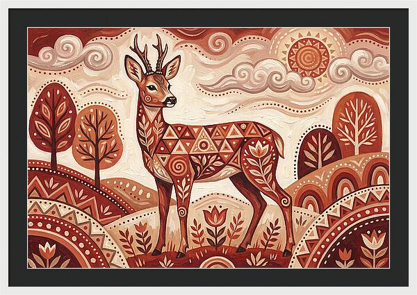 Roe Deer In Folk Art Style