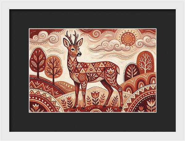 Roe Deer In Folk Art Style