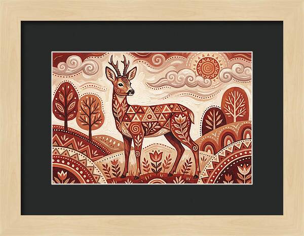 Roe Deer In Folk Art Style