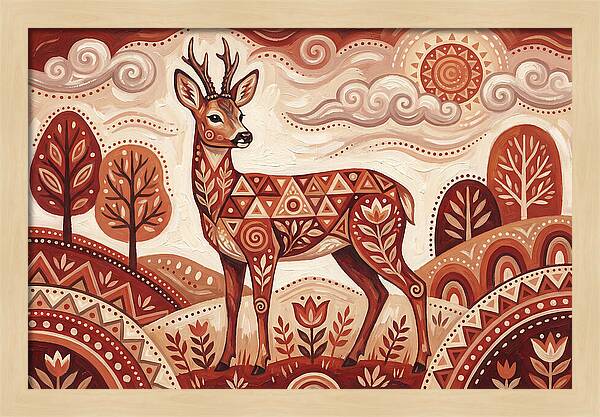 Roe Deer In Folk Art Style