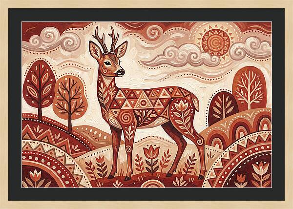 Roe Deer In Folk Art Style
