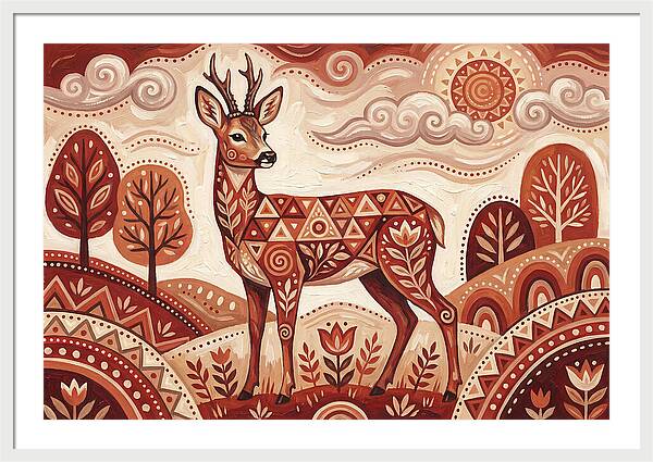 Roe Deer In Folk Art Style