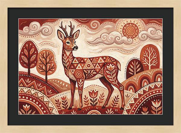 Roe Deer In Folk Art Style