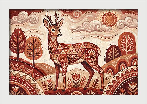 Roe Deer In Folk Art Style