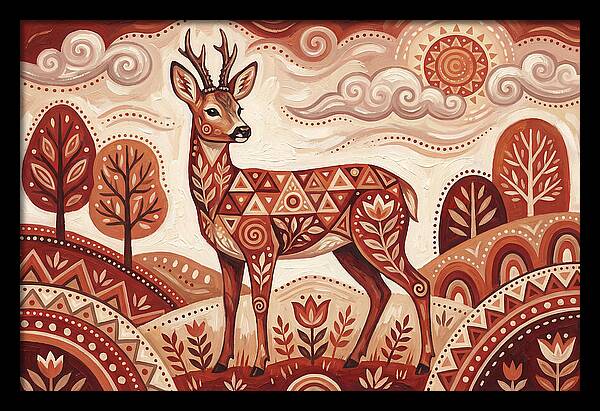 Roe Deer In Folk Art Style