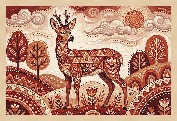 Roe Deer In Folk Art Style
