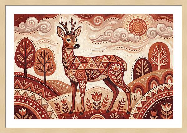 Roe Deer In Folk Art Style