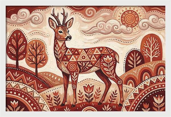 Roe Deer In Folk Art Style