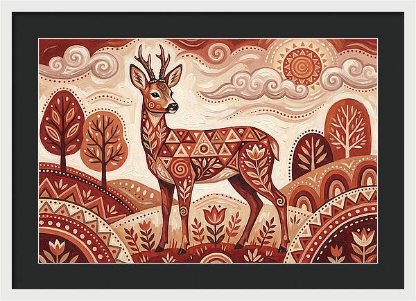 Roe Deer In Folk Art Style