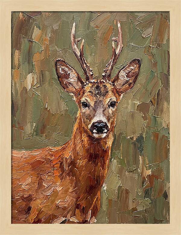 Roe Deer Portrait In Palette Knife Style