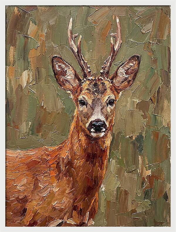 Roe Deer Portrait In Palette Knife Style