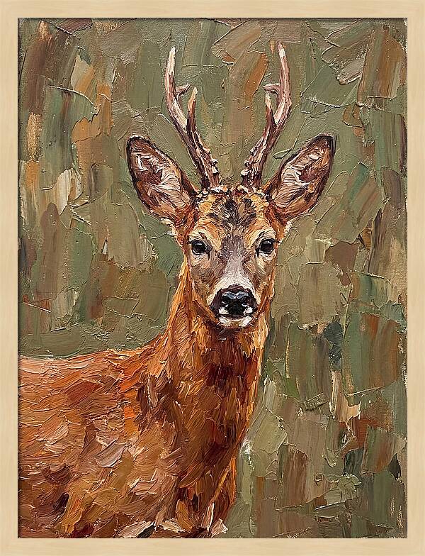 Roe Deer Portrait In Palette Knife Style