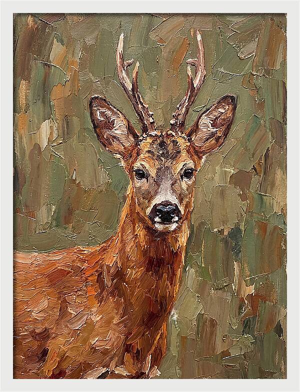 Roe Deer Portrait In Palette Knife Style