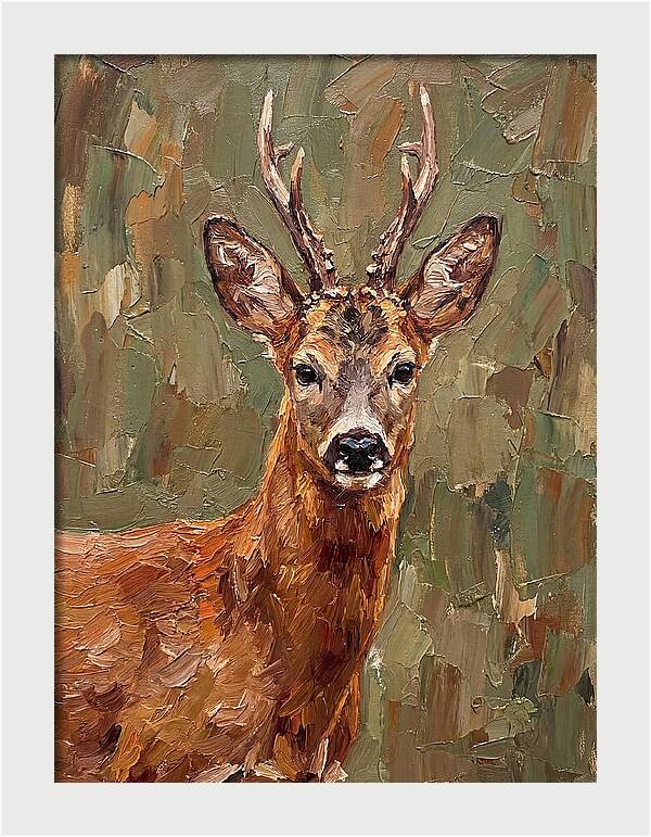 Roe Deer Portrait In Palette Knife Style