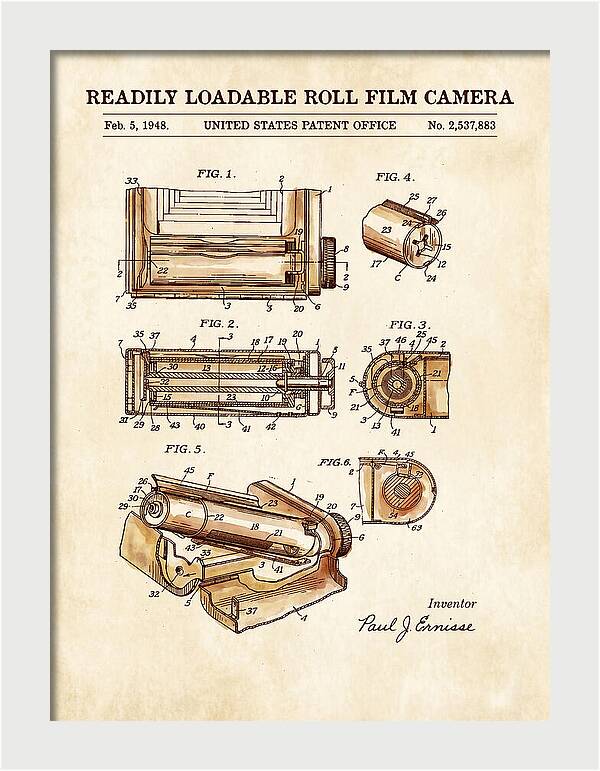 Roll Film Camera Watercolor Patent Us2537883a