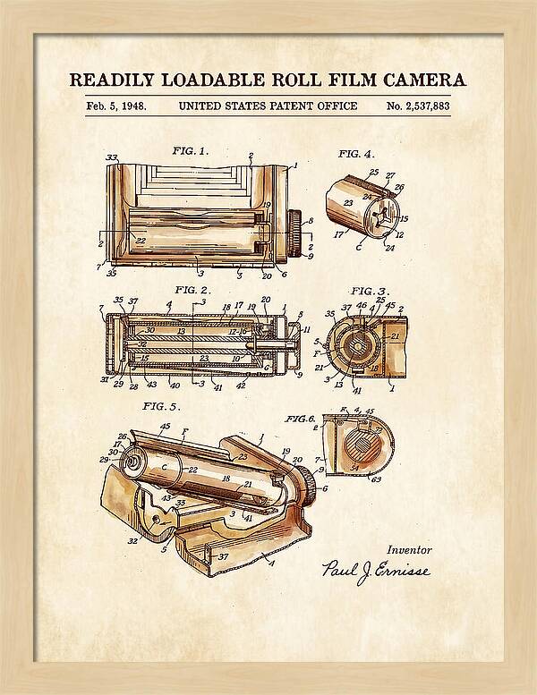 Roll Film Camera Watercolor Patent Us2537883a