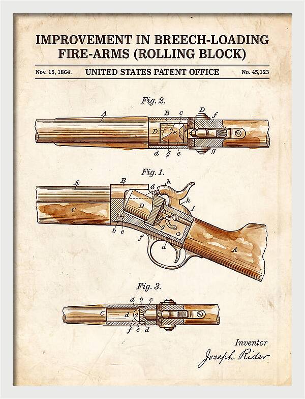 Rolling Block Rifle Remington Watercolor Patent Us45123