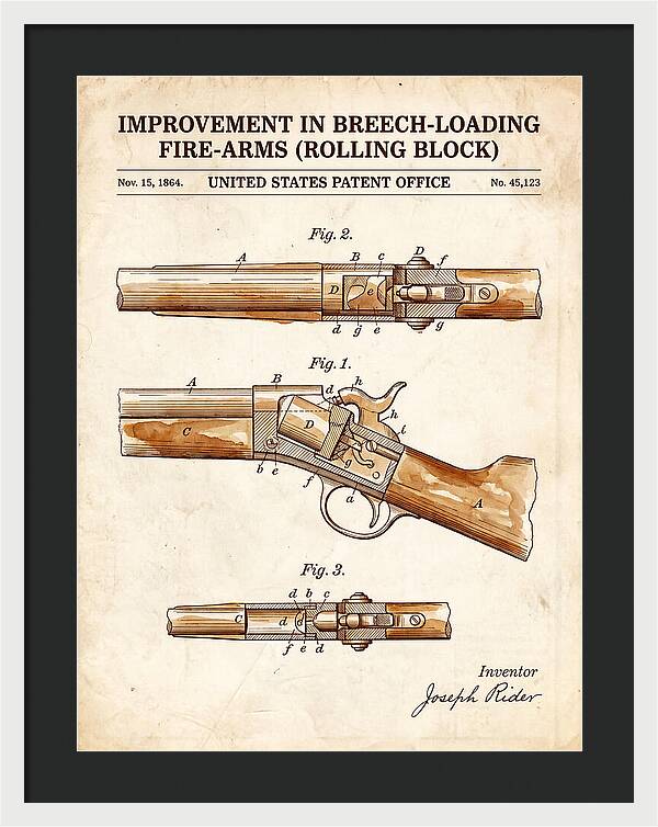 Rolling Block Rifle Remington Watercolor Patent Us45123