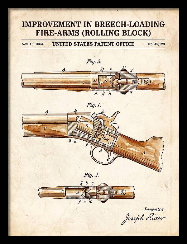 Rolling Block Rifle Remington Watercolor Patent Us45123