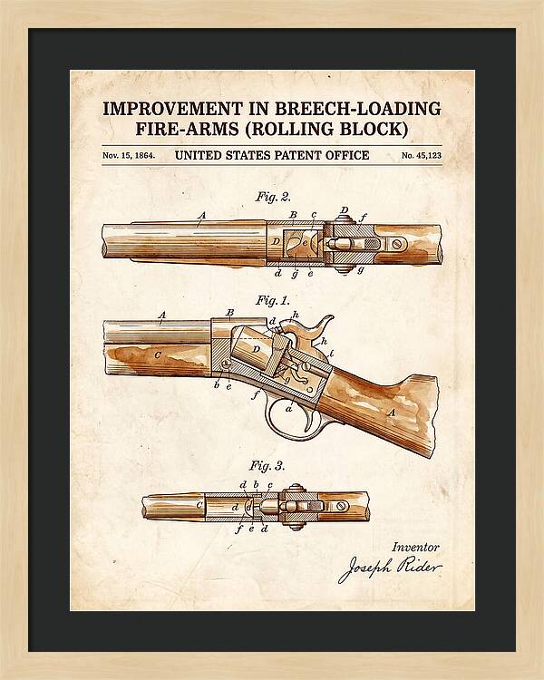 Rolling Block Rifle Remington Watercolor Patent Us45123