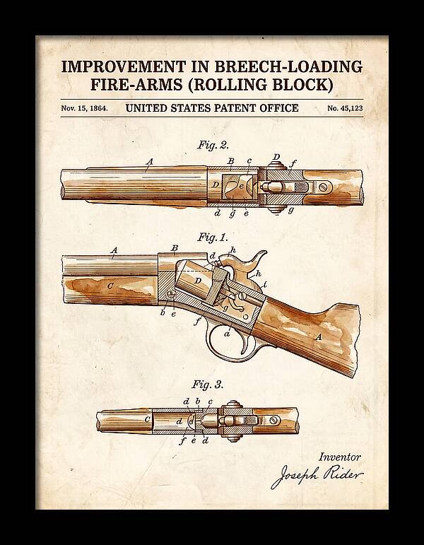 Rolling Block Rifle Remington Watercolor Patent Us45123