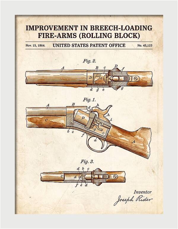 Rolling Block Rifle Remington Watercolor Patent Us45123