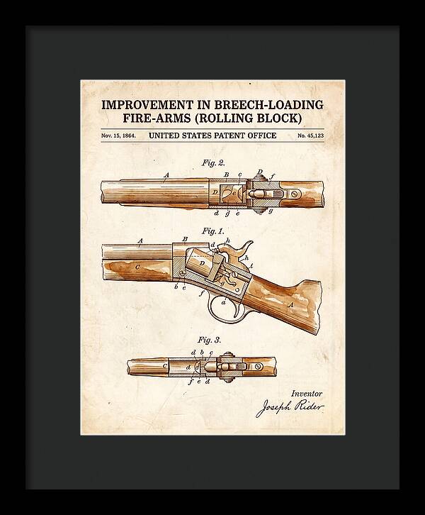 Rolling Block Rifle Remington Watercolor Patent Us45123