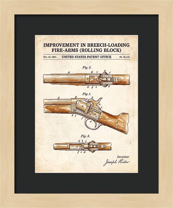Rolling Block Rifle Remington Watercolor Patent Us45123