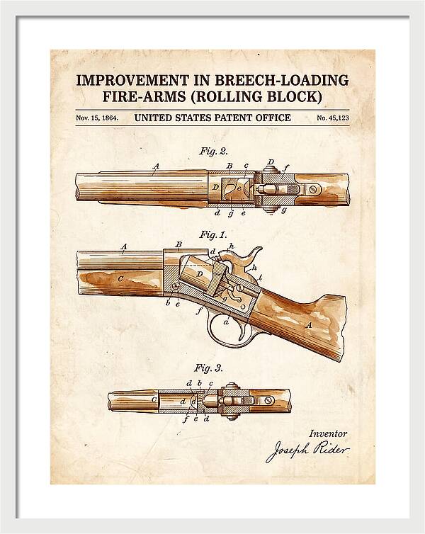 Rolling Block Rifle Remington Watercolor Patent Us45123