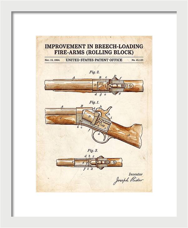 Rolling Block Rifle Remington Watercolor Patent Us45123