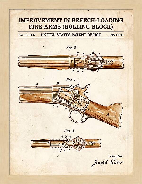 Rolling Block Rifle Remington Watercolor Patent Us45123