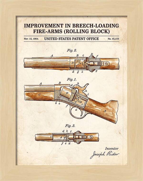 Rolling Block Rifle Remington Watercolor Patent Us45123