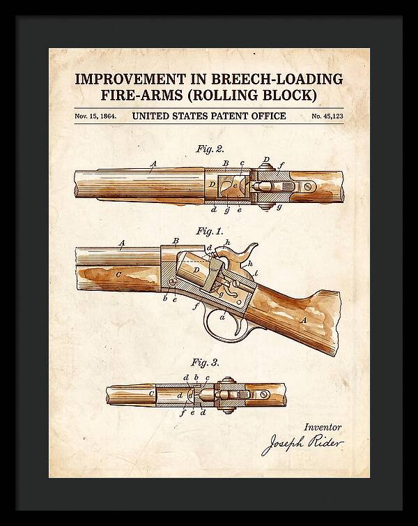Rolling Block Rifle Remington Watercolor Patent Us45123