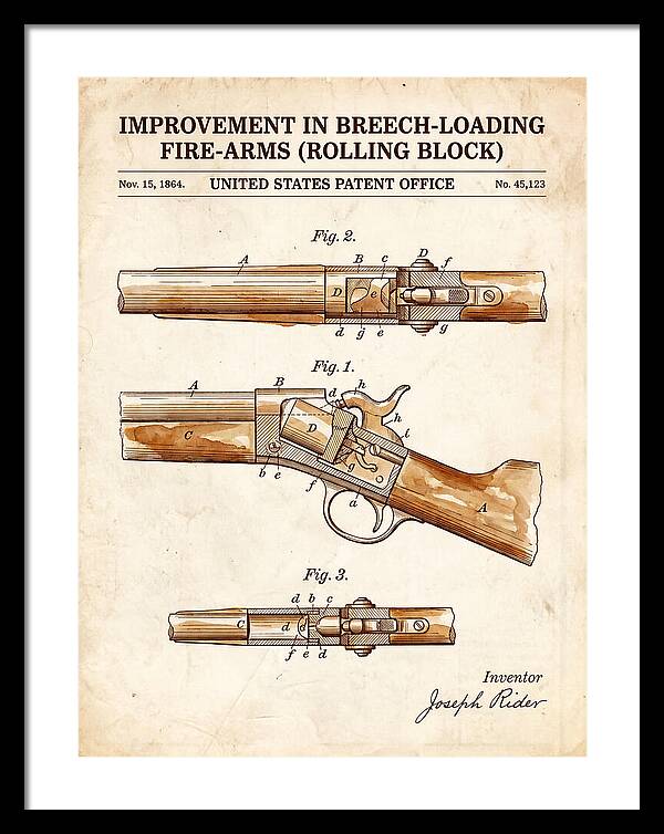 Rolling Block Rifle Remington Watercolor Patent Us45123