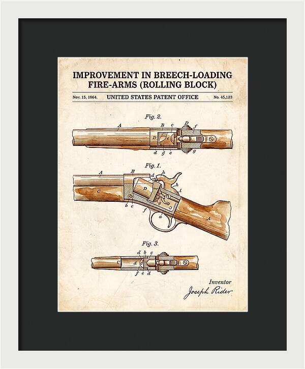 Rolling Block Rifle Remington Watercolor Patent Us45123