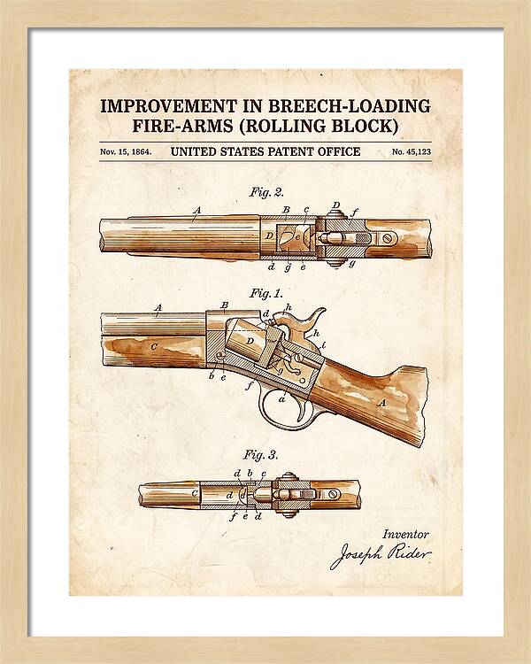 Rolling Block Rifle Remington Watercolor Patent Us45123