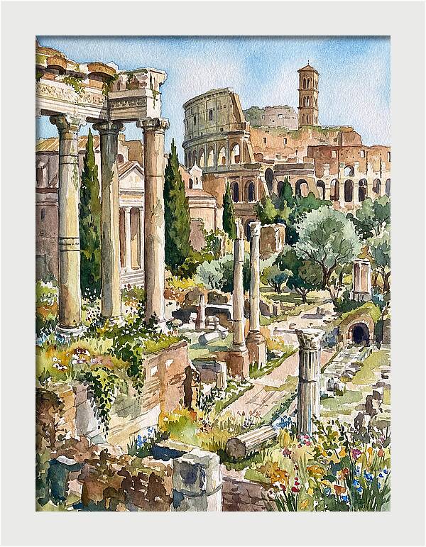 Roman Ruins In Watercolor