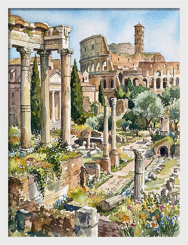 Roman Ruins In Watercolor