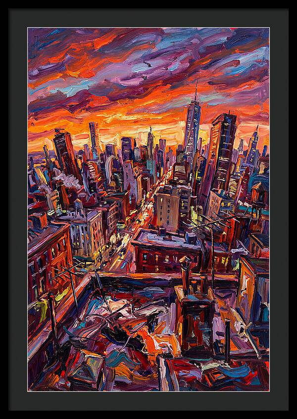 Rooftop Cityscape At Sunset