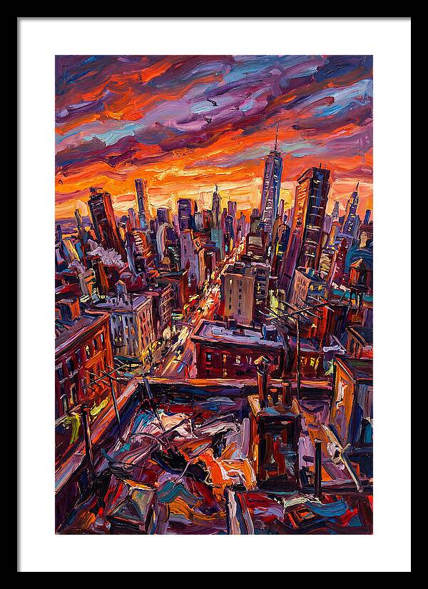 Rooftop Cityscape At Sunset